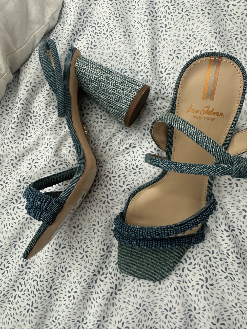 Sam Edelman KIA Beads Teal Blue Beaded Block Heel Sandals- size 8 - Picture 3 of 5